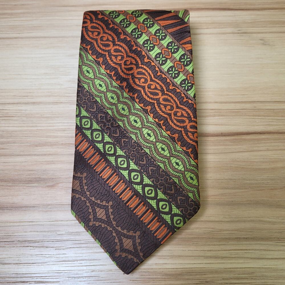 Vintage Ernst Horizontal Multi Pattern Neck Tie Retro Earthy‎ Groovy Paisley Mod